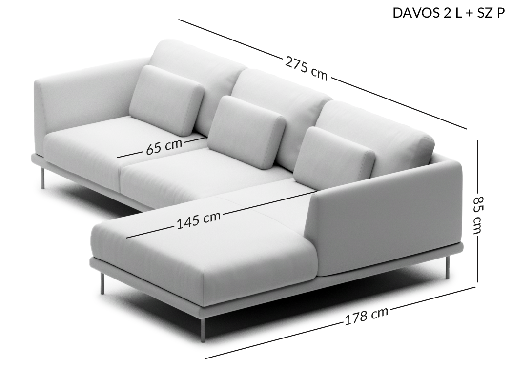 DAVOS narożnik z szezlongiem wymiary