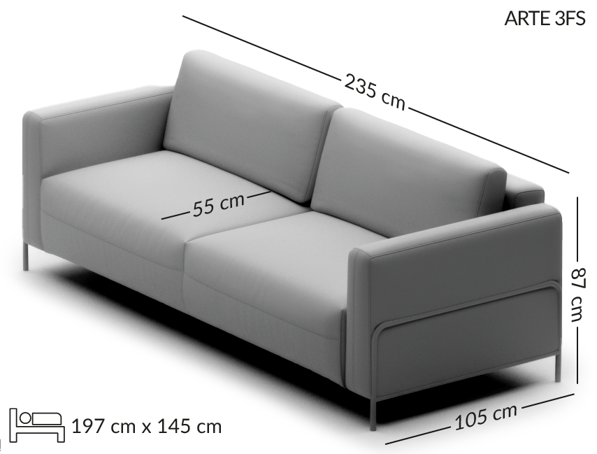 ARTE rozkładana sofa 3-osobowa wymiary