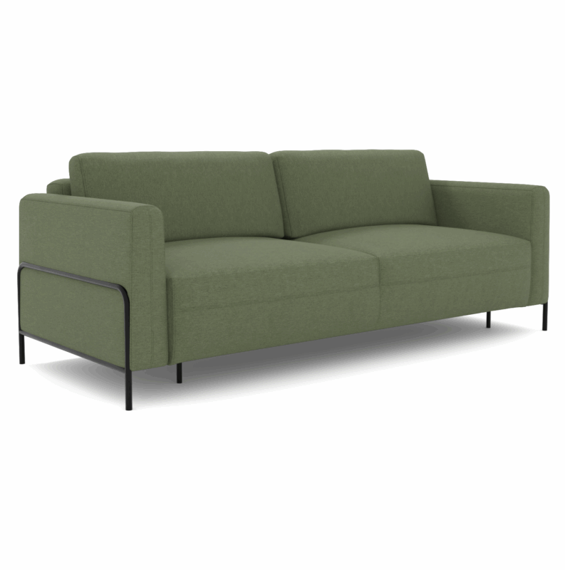 Sofa z funkcją spania w kolorze butelkowej zieleni.