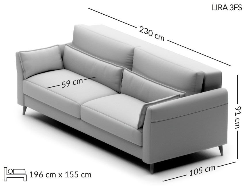 LIRA sofa with sleeping function wymiary