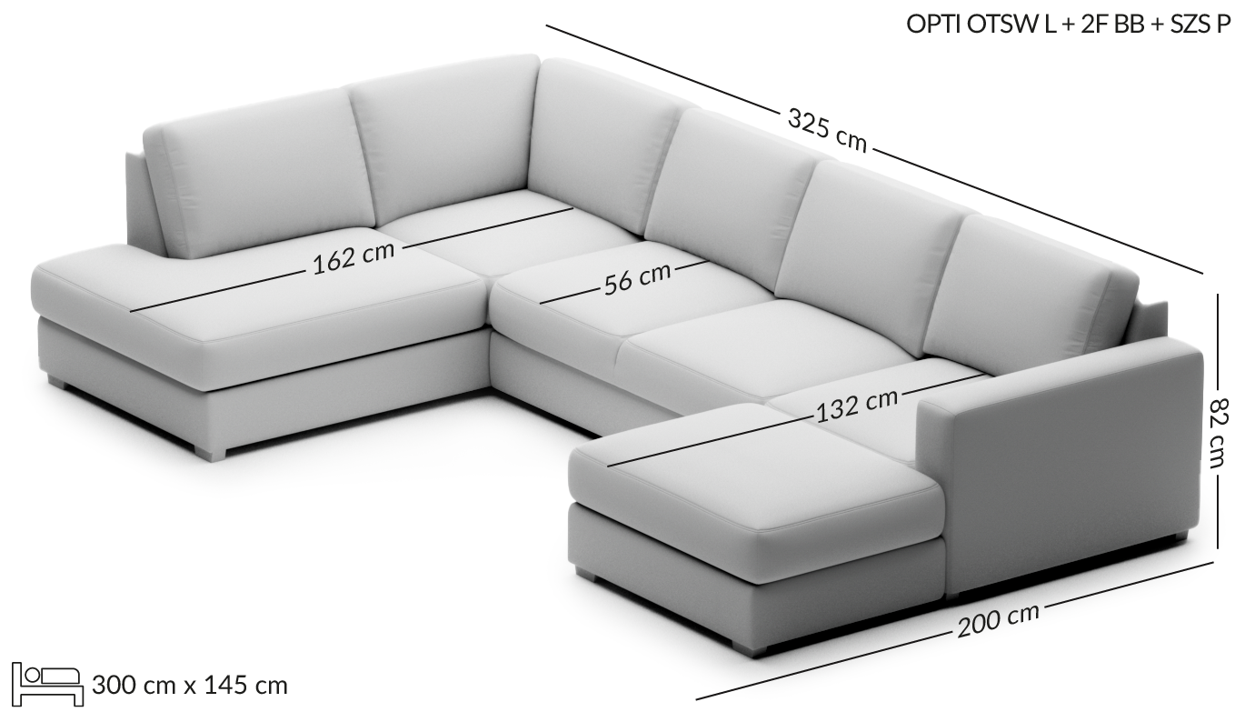 OPTI duży narożnik z funkcją spania wymiary