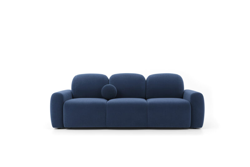granatowa sofa 3-osobowa o zablonym kształcie