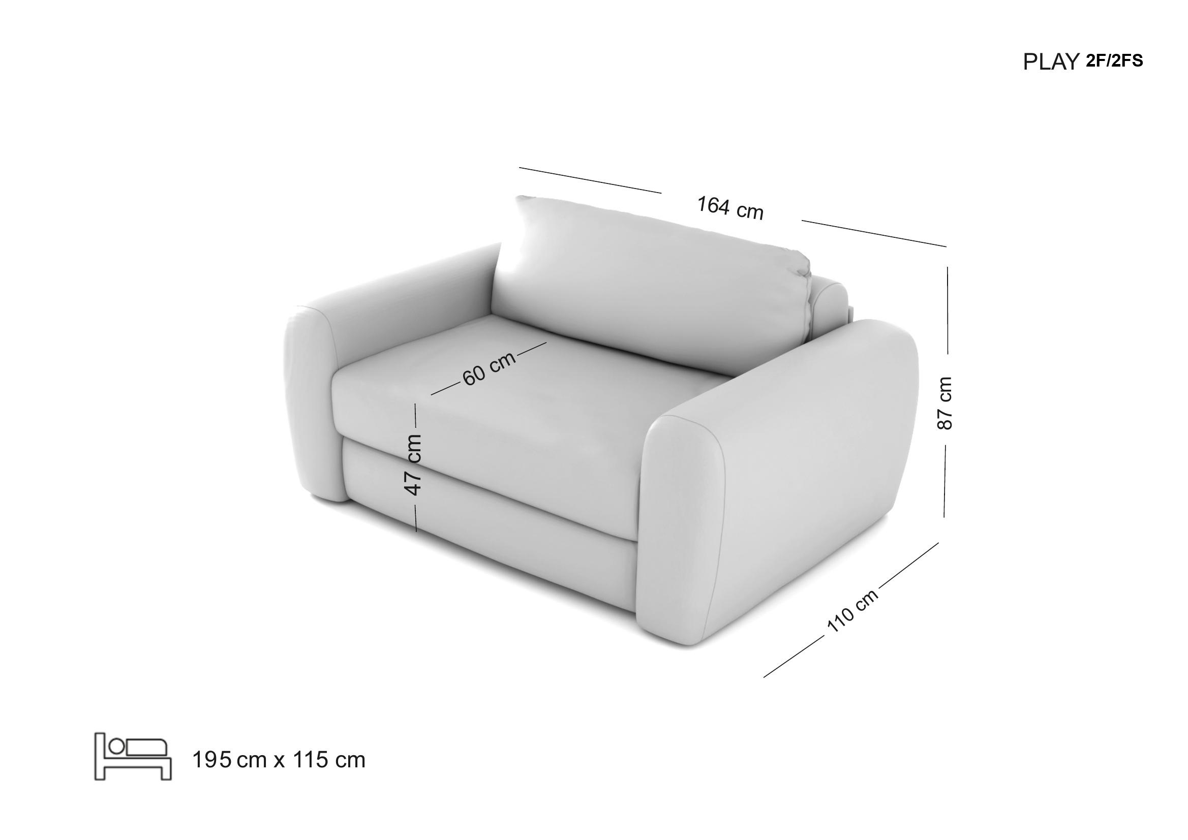 PLAY mała sofa z funkcją spania wymiary