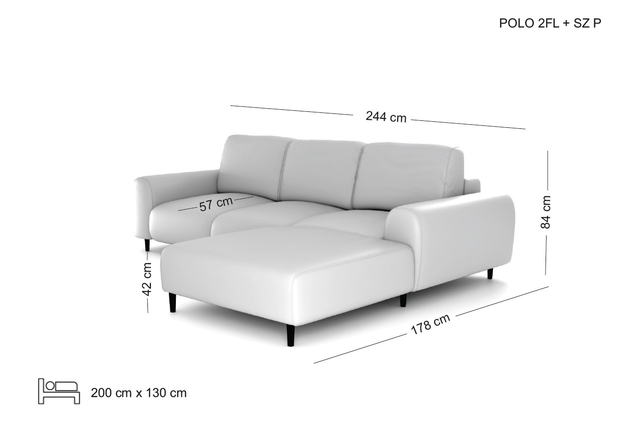 POLO kompaktowy narożnik z funkcją spania wymiary