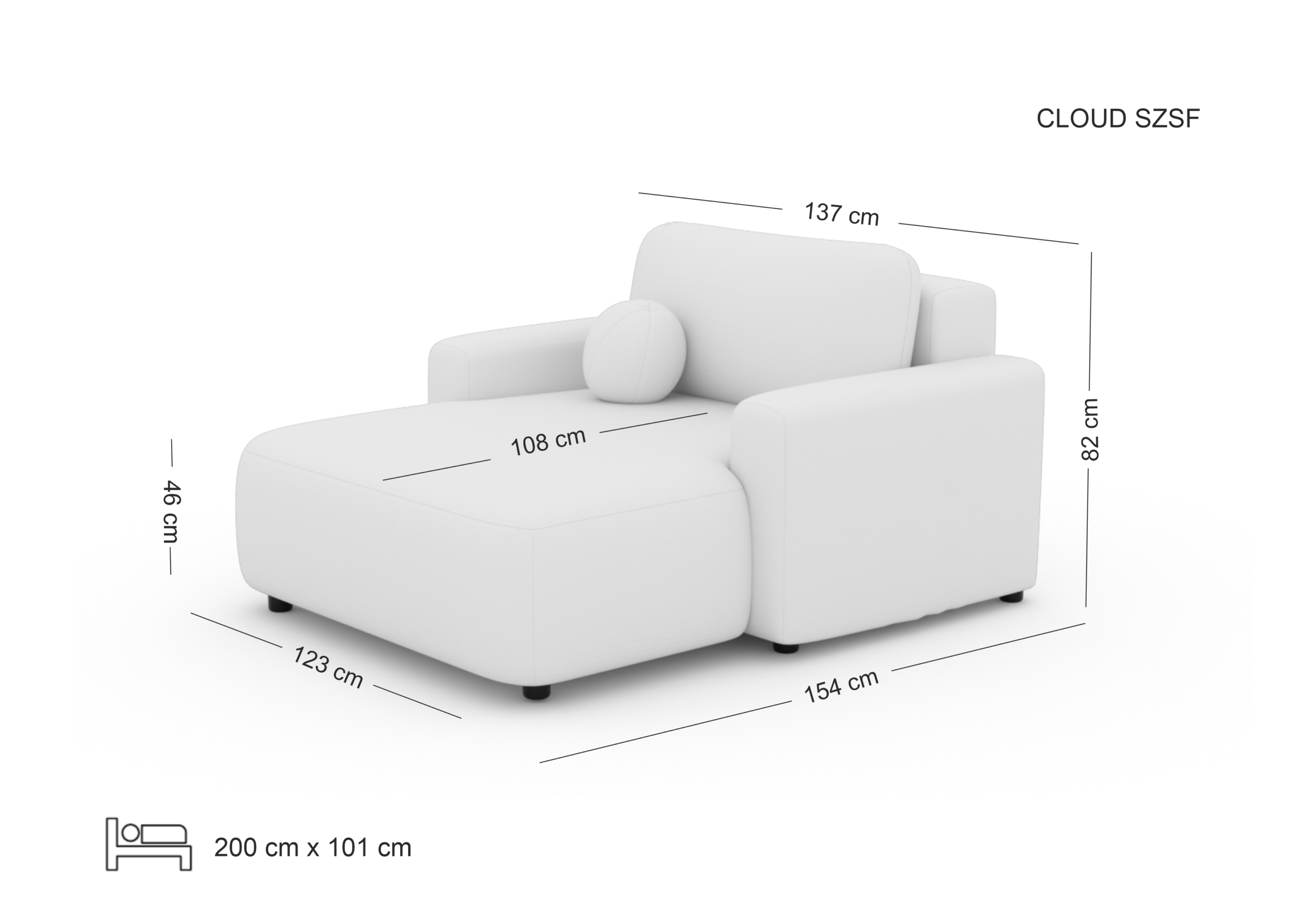 Cloud szezlong z funkcją spania wymiary