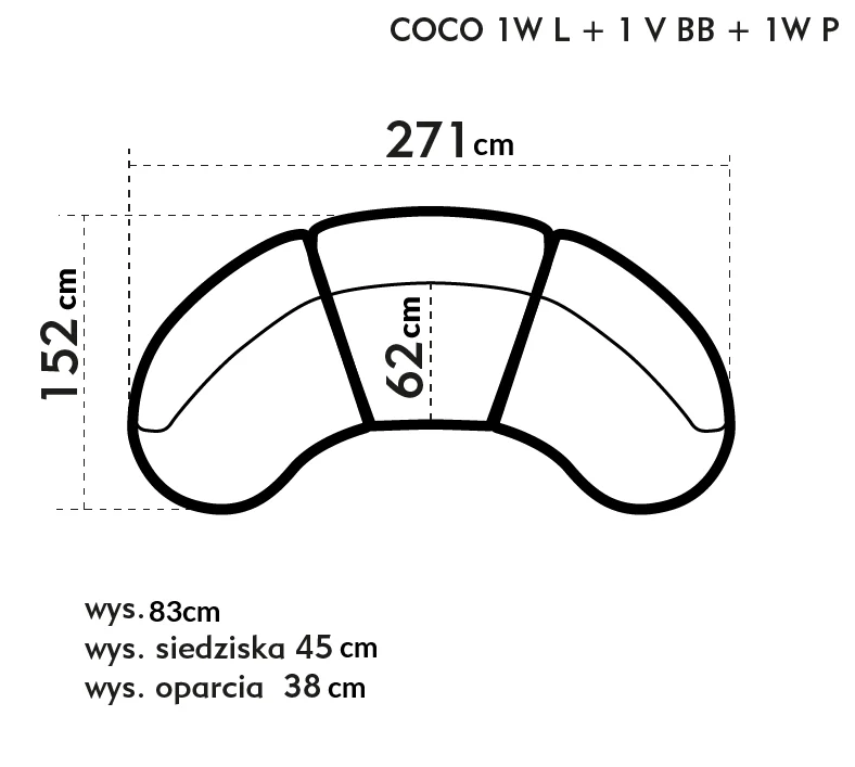 Coco sofa 3-osobowa wymiary