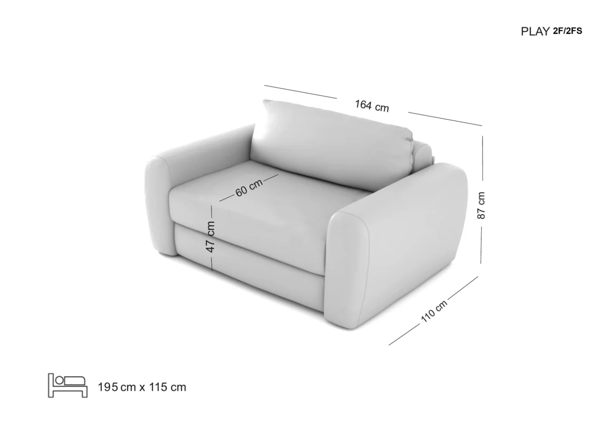 PLAY mała sofa z funkcją spania wymiary