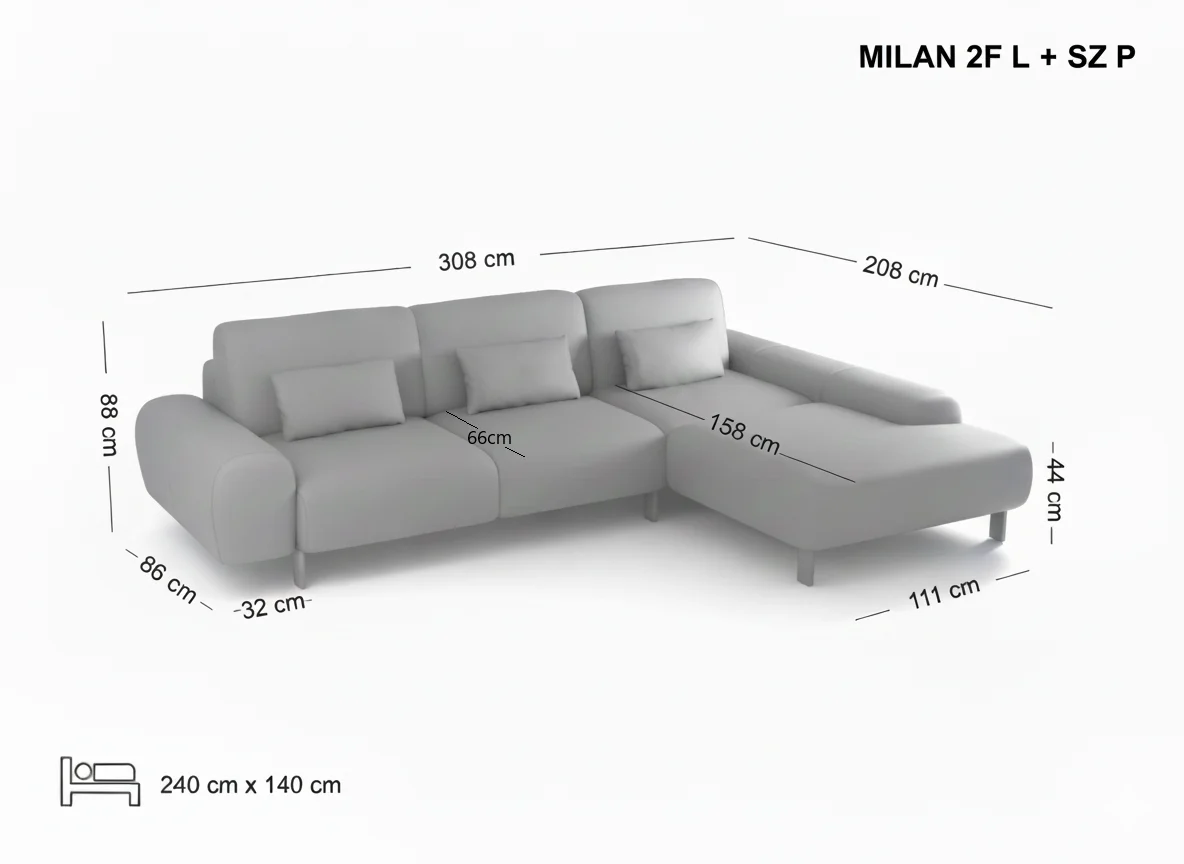 MILAN duży narożnik z funkcją spania wymiary