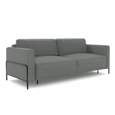 Rozkładana sofa Arte z pojemnikiem na pościel w kolorze szarym.