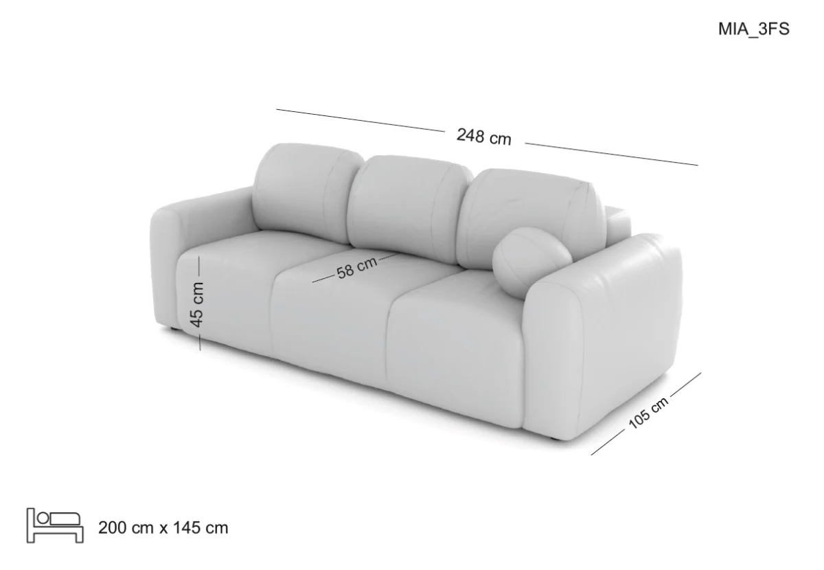 MIA – 3os. sofa z funkcją spania wymiary